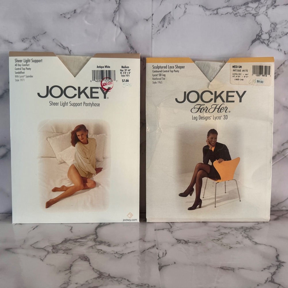Vintage Jockey Pantyhose Bundle 2pk Antique White Medium Style 1965 & 1971
